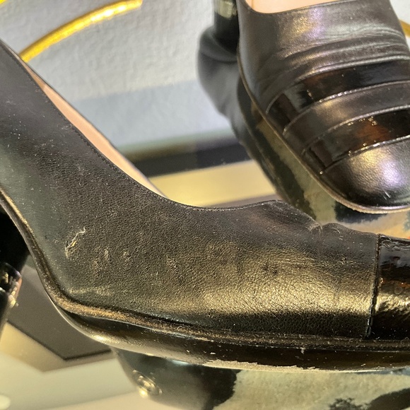 Vintage Y2K Authentic Chanel Square Toe Cylinder Heel Black Pumps Damaged 9B - Picture 11 of 14